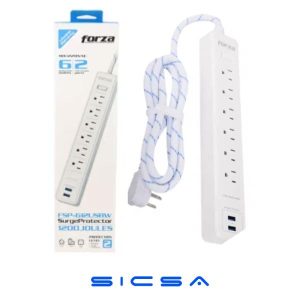REGLETA ELECTRICA C/SUPRESOR 6 SALIDAS 110/240V FORZA FSP-612USBW